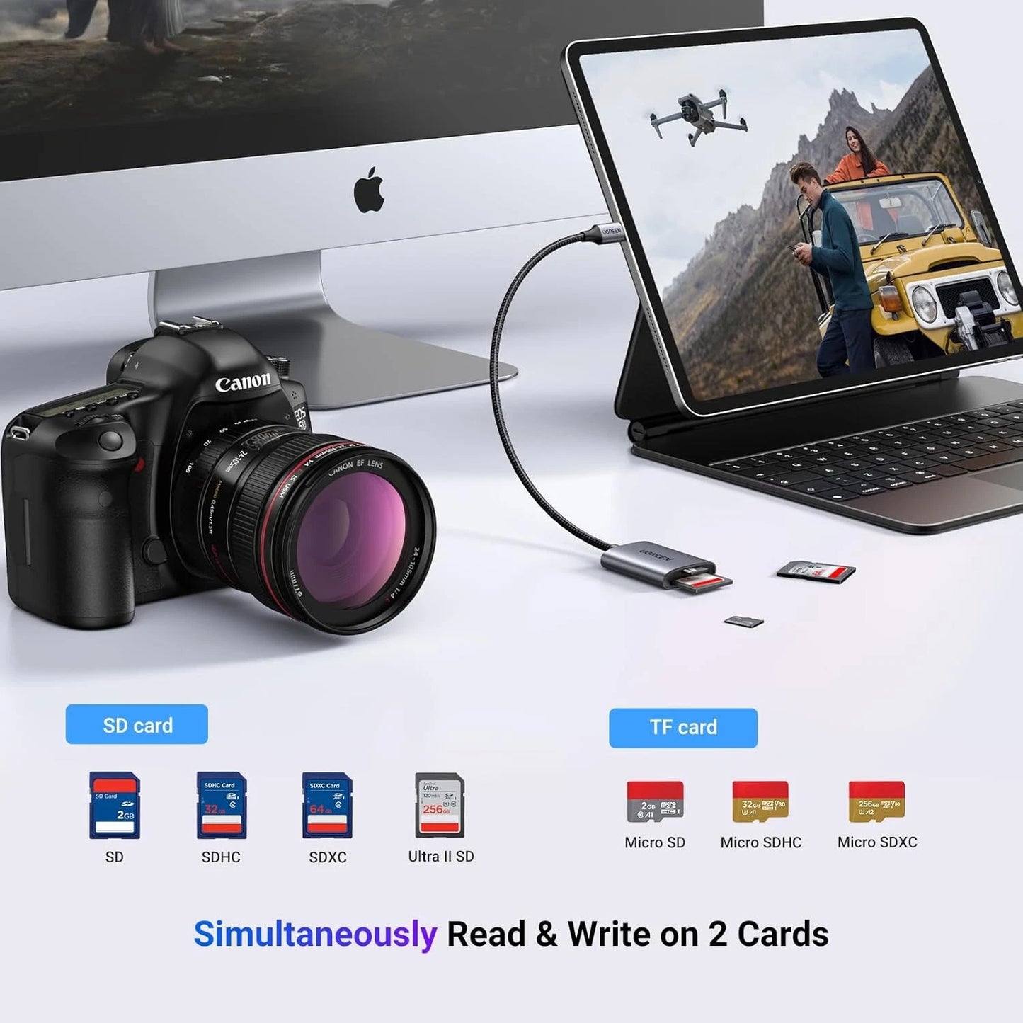Čitač kartica USB-C UGREEN CM401, SD - microSD, Sivi