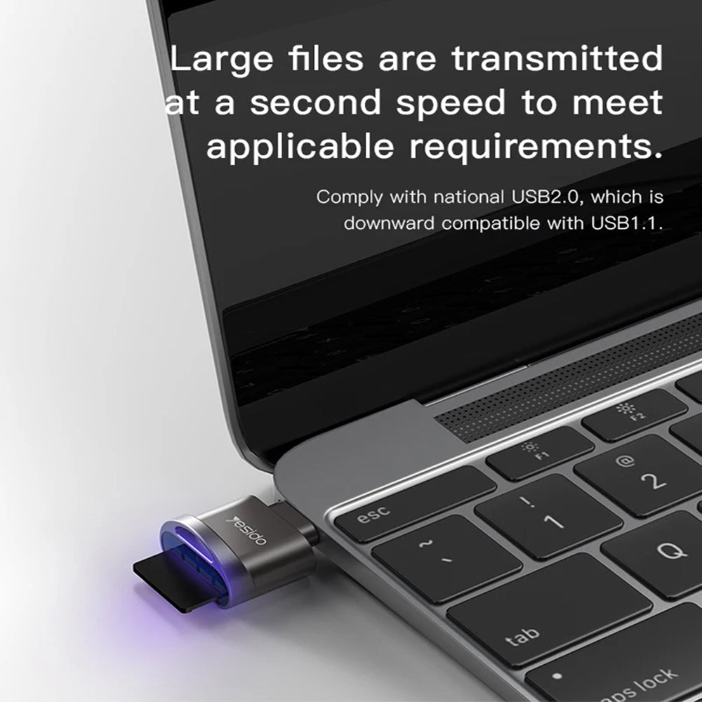 Čitač kartica USB-C Yesido GS19, USB-A (OTG) - microSD, Sivi