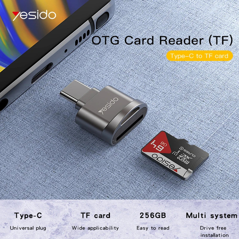 Čitač kartica USB-C Yesido GS19, USB-A (OTG) - microSD, Sivi