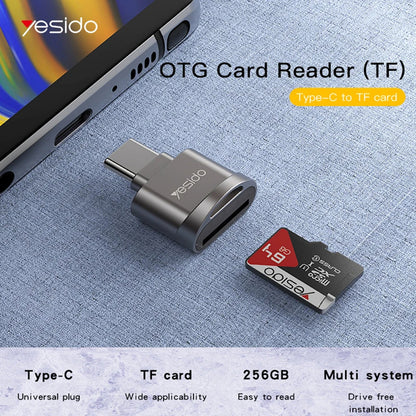 Čitač kartica USB-C Yesido GS19, USB-A (OTG) - microSD, Sivi