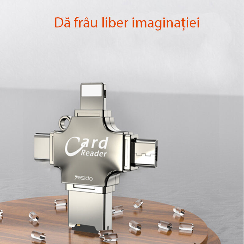 Čitač kartica USB / USB-C / Lightning / microUSB Yesido GS13, microSD, Srebrni