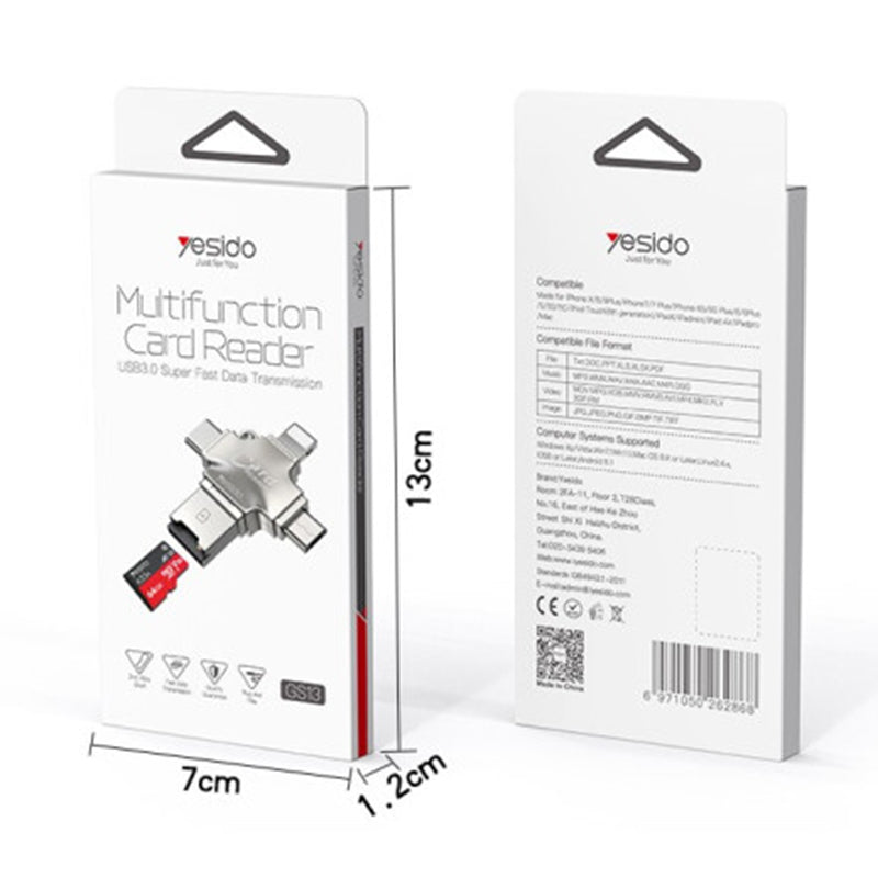Čitač kartica USB / USB-C / Lightning / microUSB Yesido GS13, microSD, Srebrni