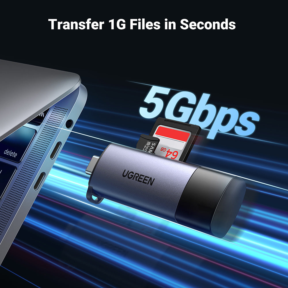Čitač kartica USB / USB-C UGREEN CM185, SD - microSD, Sivi
