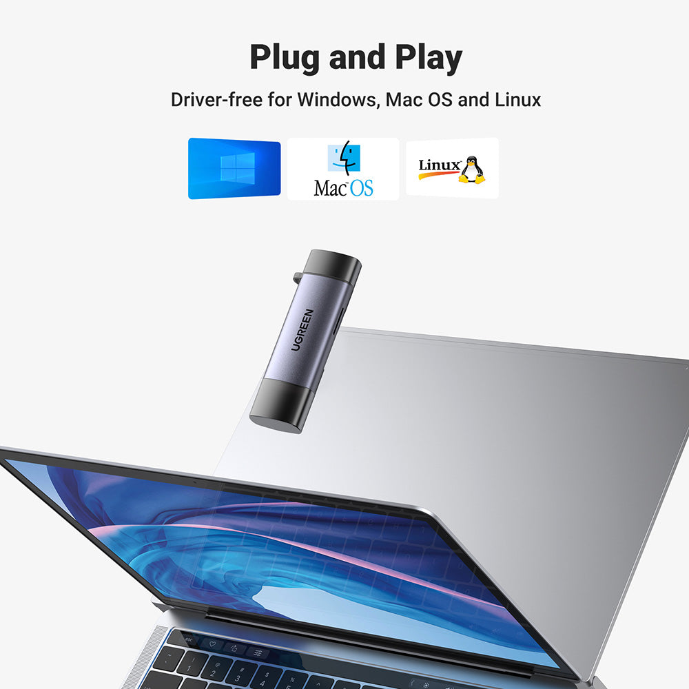 Čitač kartica USB / USB-C UGREEN CM185, SD - microSD, Sivi