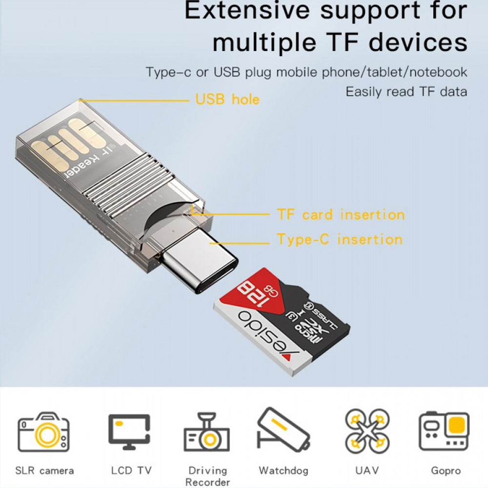 Čitač kartica USB / USB-C Yesido GS21, microSD, Transparent