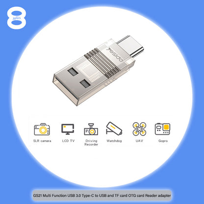 Čitač kartica USB / USB-C Yesido GS21, microSD, Transparent