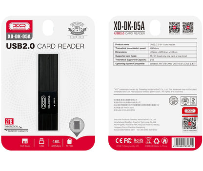 Čitač kartica USB XO Design DK05A, SD - microSD, Crni