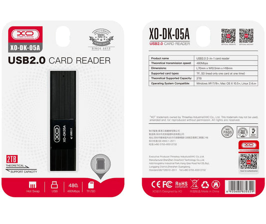 USB Card Reader XO Design DK05A, SD - microSD, Black 