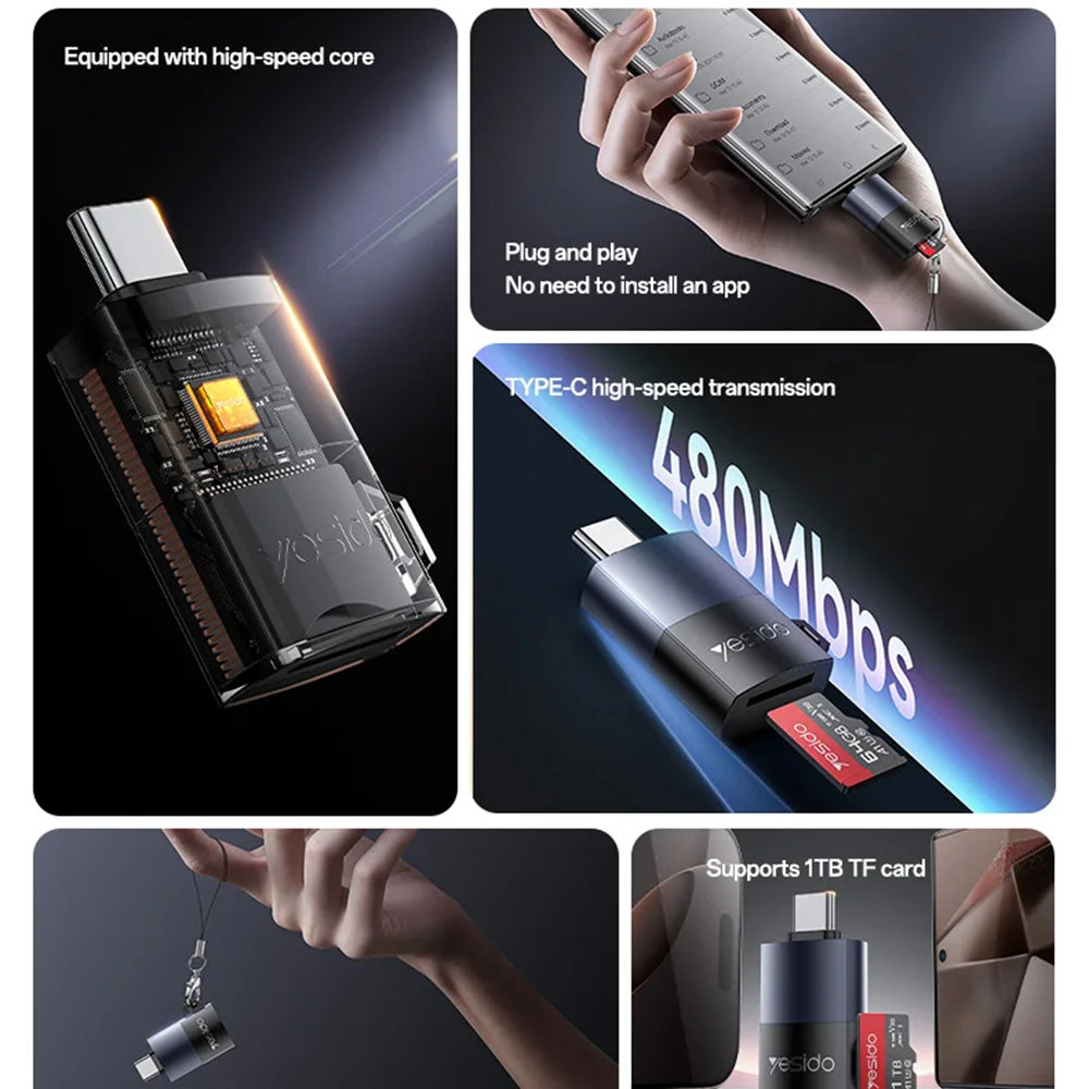 Čitač kartica USB Yesido GS37, microSD, Crni