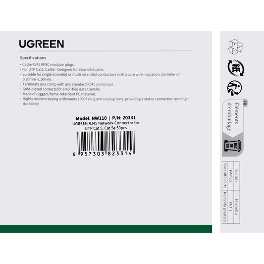 Konektor Mreže UGREEN NW110, RJ45, Cat5, Set 50 komada