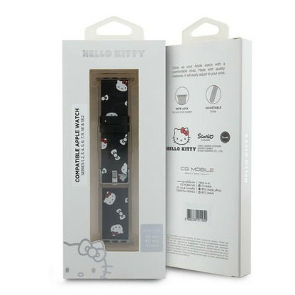 Kaiš Hello Kitty Leather Kitty & Bows za Apple Watch 42mm / 41mm / 40mm / 38mm seriju, Crna