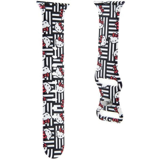 Kaiš Hello Kitty Silicone Kitty Heads & Stripes za Apple Watch 42mm / 41mm / 40mm / 38mm Series, Crna