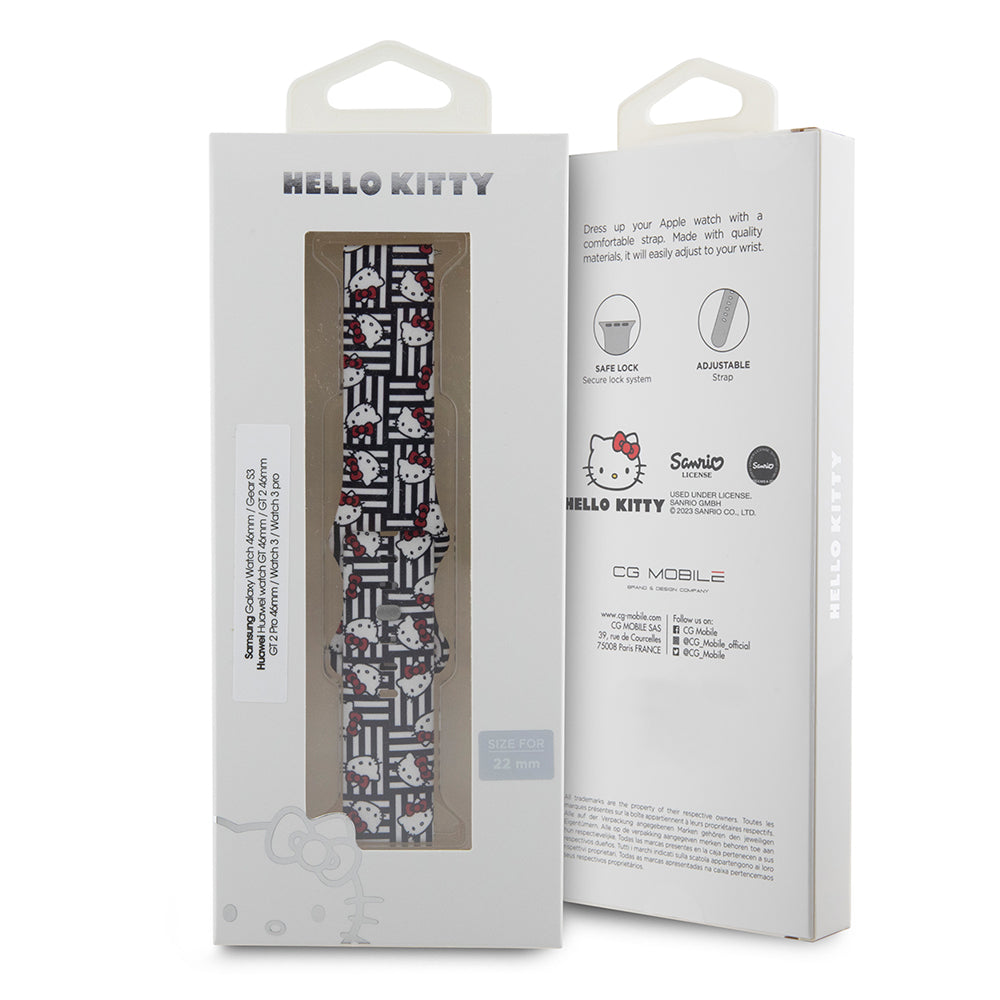 Kaiš Hello Kitty Silicone Kitty Heads & Stripes za Samsung Galaxy Watch / Huawei Watch Series, Crna