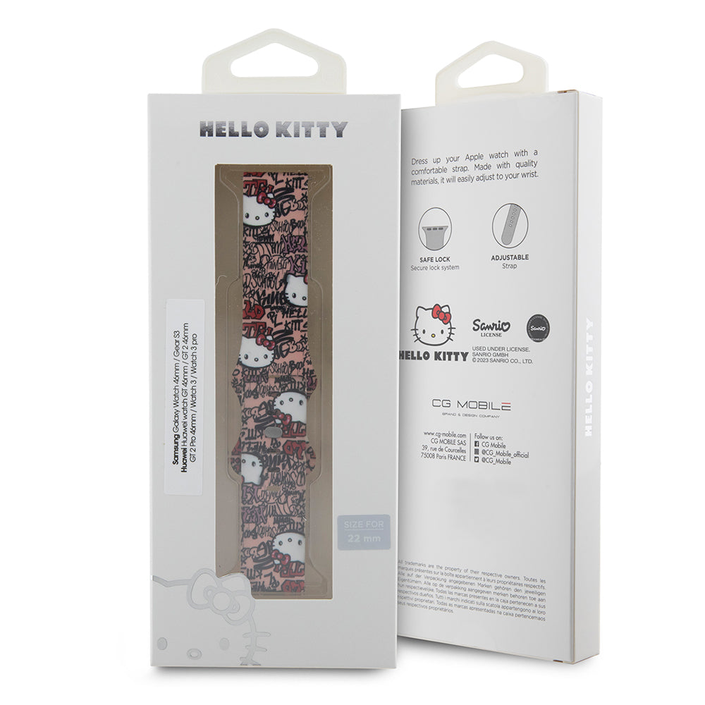 Kaiš Hello Kitty Silicone Tags Graffiti za Samsung Galaxy Watch / Huawei Watch 46mm / 45mm / 41mm serije, Roze.