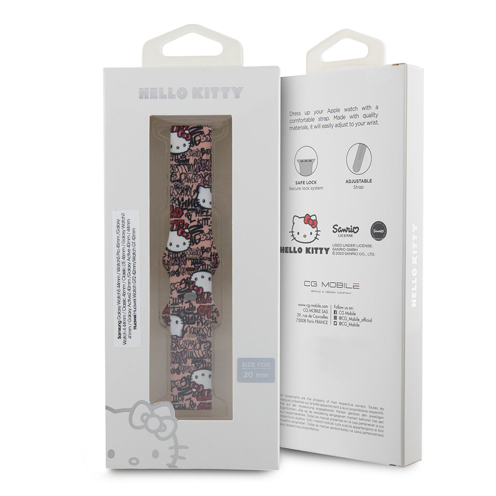 Kaiš Hello Kitty Silicone Tags Graffiti za Samsung Galaxy Watch / Huawei Watch Series, Roze