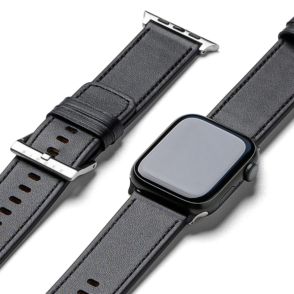 Kaiš Ringke Leather One za Apple Watch 49mm / 46mm / 45mm / 44mm / 42mm seriju, Crni