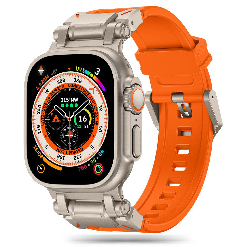 Kaiš Techsuit W064 za Apple Watch 49mm / 46mm / 45mm / 44mm / 42mm serije, Srebrno-narandžasti