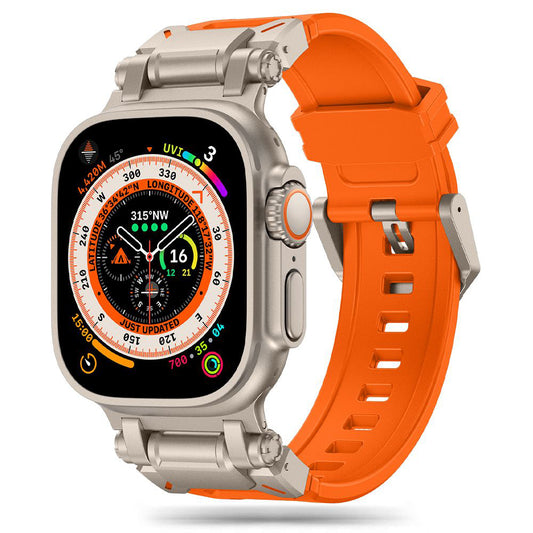 Kaiš Techsuit W064 za Apple Watch 49mm / 46mm / 45mm / 44mm / 42mm serije, Srebrno-narandžasti