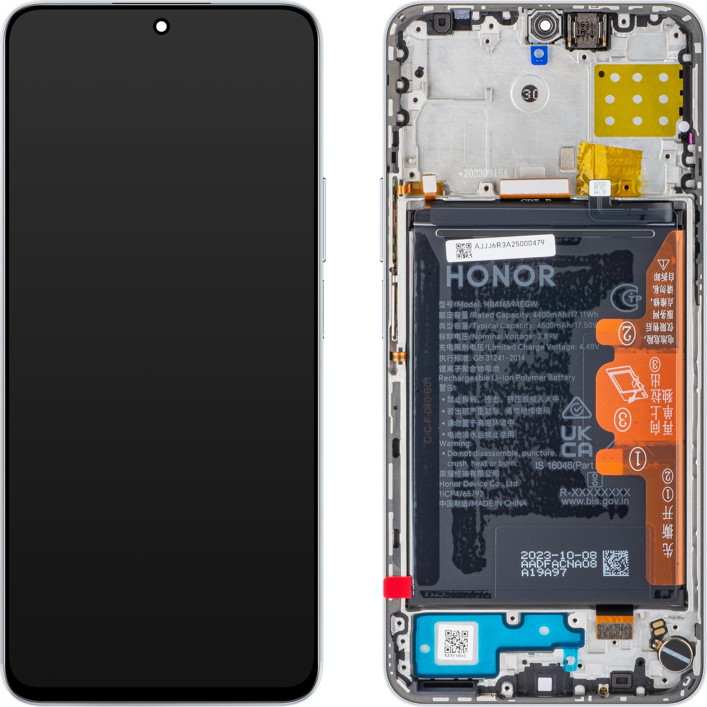 Display with Touchscreen Honor 90 Lite / X8a, with Frame and Battery, Titanium Silver, Service Pack 0235AEUK 0235AEUK 