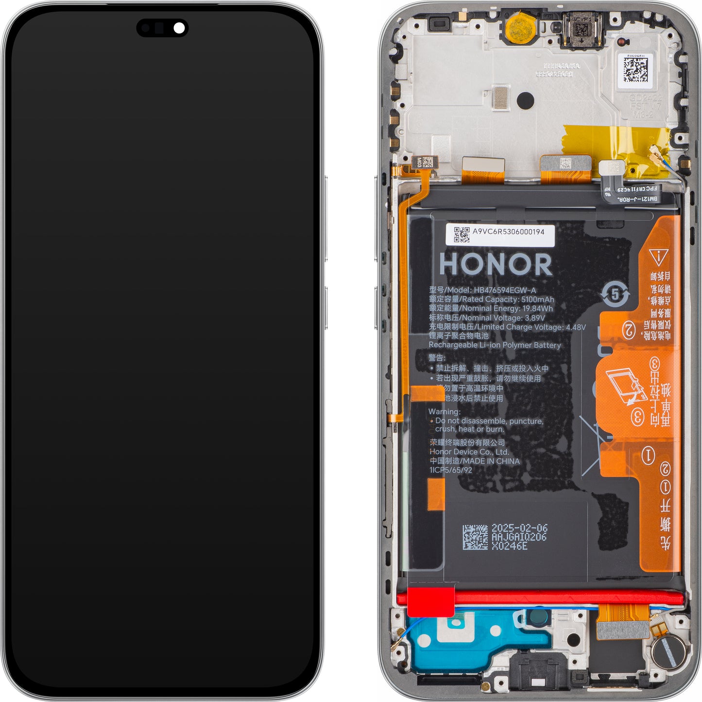 Display sa Touchscreen-om Honor 400 Lite, sa Ramom i Baterijom, Sivi (Velvet Grey), Service Pack 0235ANTA