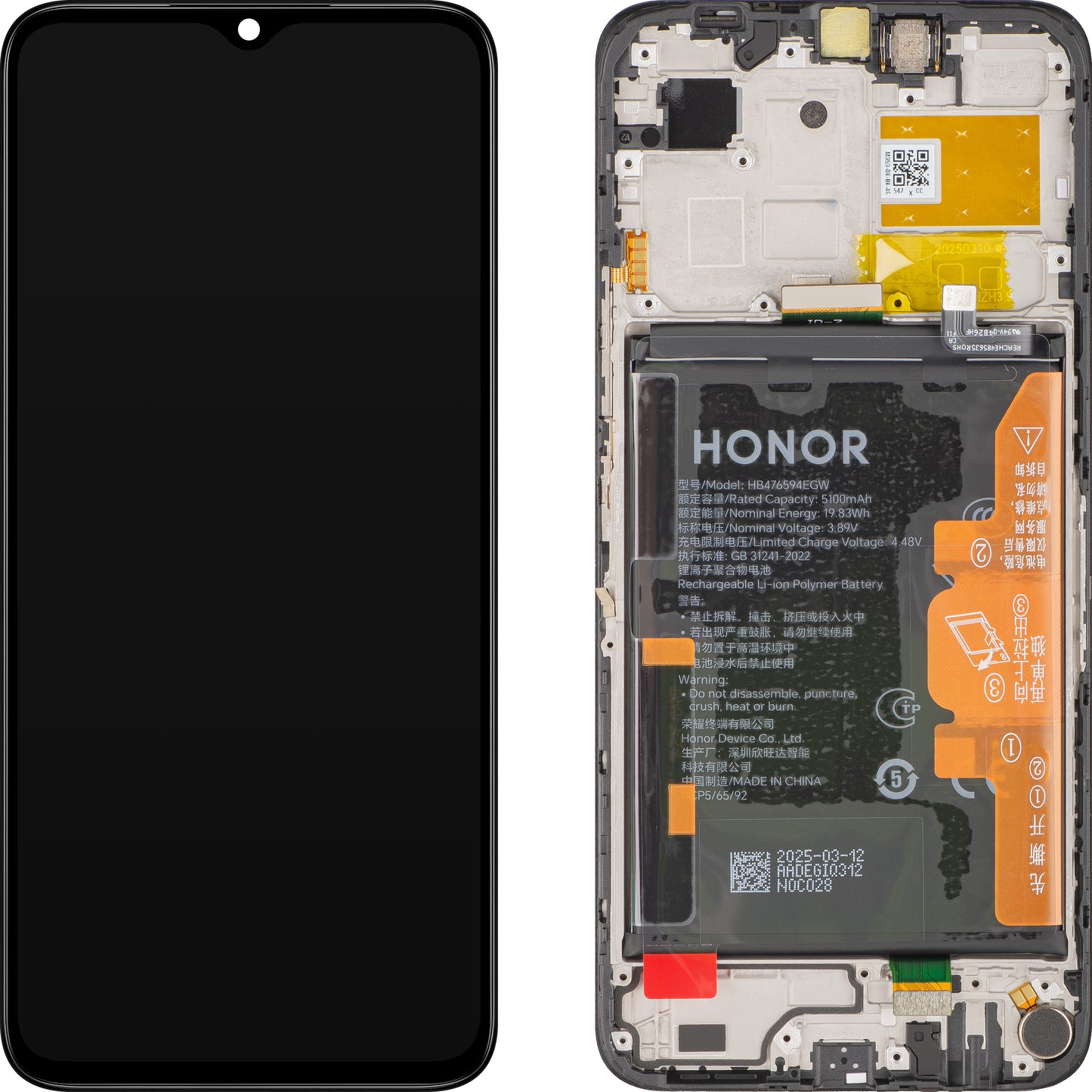 Display sa Touchscreen-om Honor X6b Plus / X6b, sa Ramom i Baterijom, Crni, Service Pack 0235AKES