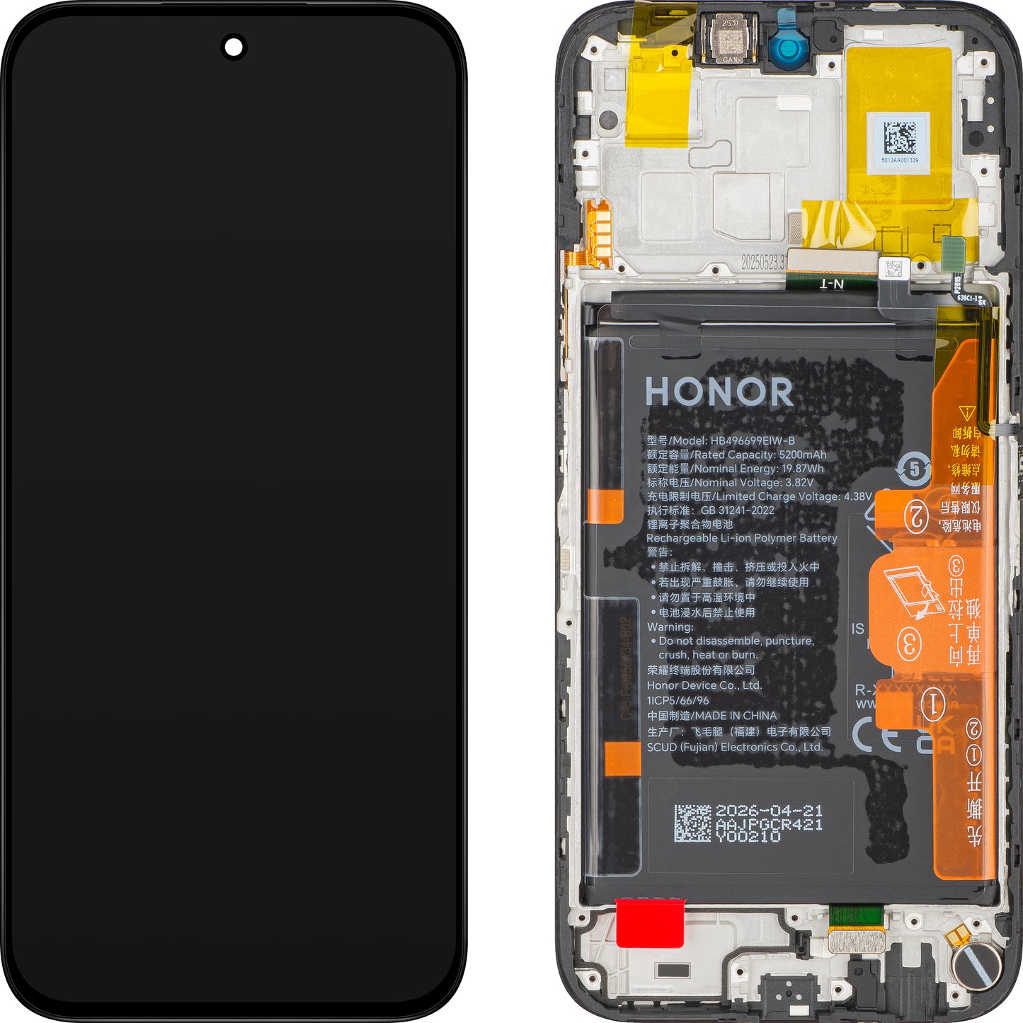 Display sa ekranom osetljivim na dodir Honor X6c, sa ramom i baterijom, Crna (Midnight Black), Service Pack 0235APGS