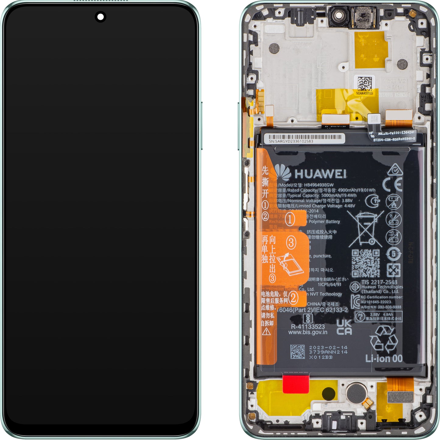 Zaslon s dodirnim ekranom Huawei nova Y90, s okvirom i baterijom, Zelena (Emerald Green), Servisni paket 02355ARG