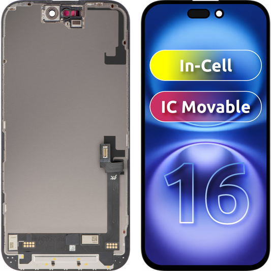Display sa Touchscreenom JK za Apple iPhone 16, sa Ramom, LCD In-Cell IC Movable verzija, Crni