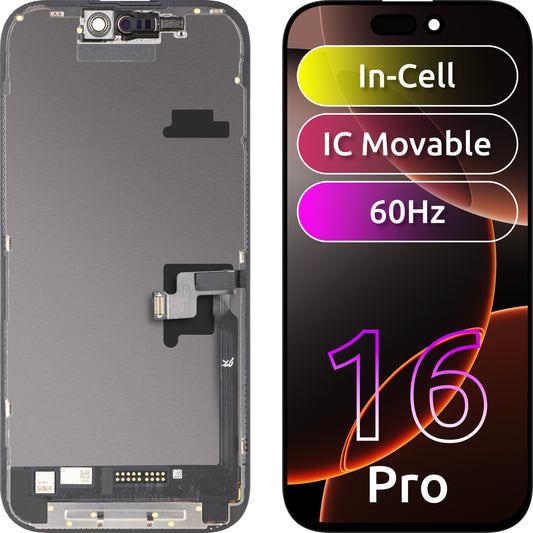Display sa ekranom osetljivim na dodir JK za Apple iPhone 16 Pro, sa ramom, verzija LCD In-Cell IC Movable, crna