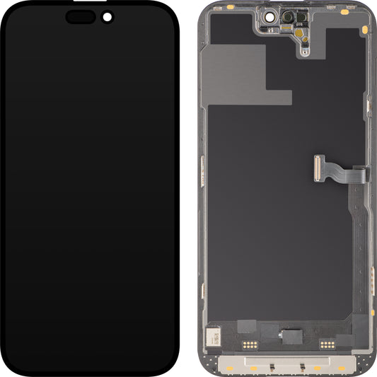 Ekran sa Touchscreen MP kompatibilan sa Apple iPhone 14 Pro Max, sa Ramom, Soft OLED verzija 120Hz FHD Dijagnostika, Crni