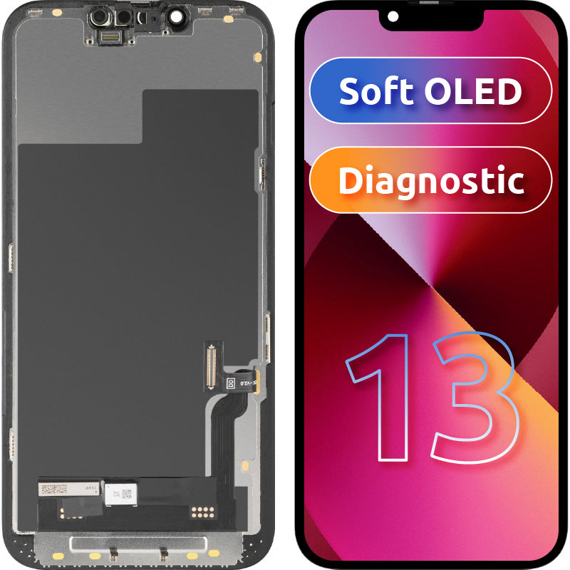 Ekran sa Touchscreen MP kompatibilan sa Apple iPhone 13, sa Ramom, Verzija Soft OLED FHD Dijagnostika, Crna, Refabrikovan