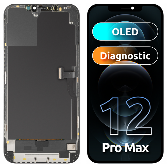 Display sa Touchscreen MP kompatibilan sa Apple iPhone 12 Pro Max, sa Ramom, OLED Diagnostic verzija, Crni