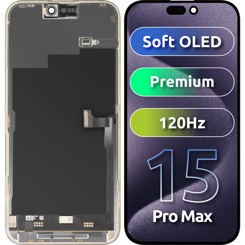 Ekran sa Touchscreen MP kompatibilan sa Apple iPhone 15 Pro Max, sa Ramom, Premium Soft OLED FHD 120Hz Verzija, Crna