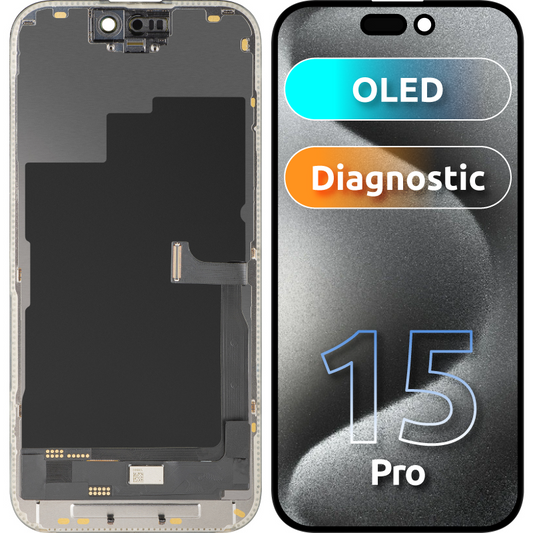 Display sa Touchscreen MP kompatibilan sa Apple iPhone 15 Pro, sa Ramom, OLED FHD Diagnostic verzija, Crni