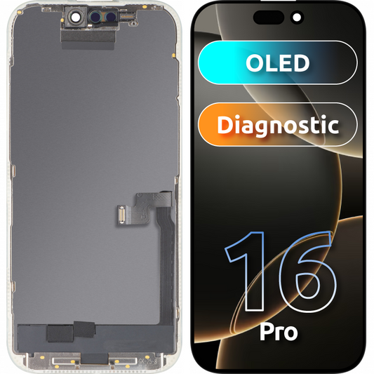 Display sa Touchscreen MP kompatibilan sa Apple iPhone 16 Pro, sa Ramom, OLED FHD Diagnostic verzija, Crni