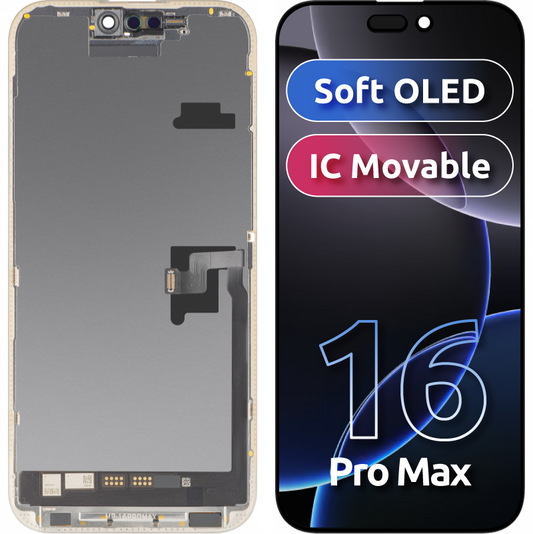 Ekran sa Touchscreen MP kompatibilan sa Apple iPhone 16 Pro Max, sa Ramom, Verzija Soft OLED FHD IC Movable, Crna