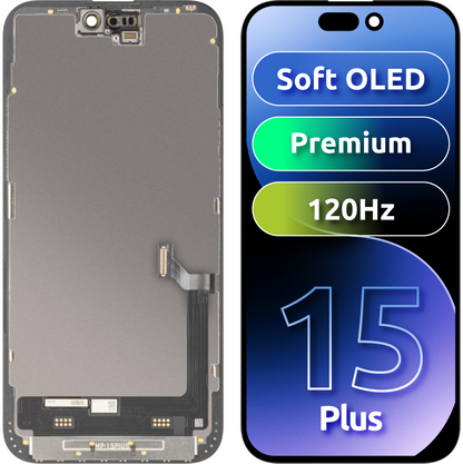 Ekran sa Touchscreen MP kompatibilan sa Apple iPhone 15 Plus, sa Ramom, Premium Soft OLED FHD 120Hz Verzija, Crna