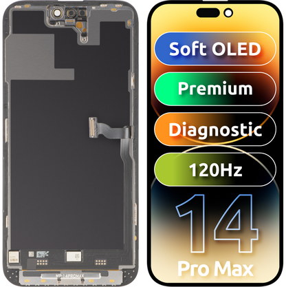 Ekran sa Touchscreen MP kompatibilan sa Apple iPhone 14 Pro Max, sa Ramom, Premium Soft OLED FHD 120Hz Dijagnostika Verzija, Crna