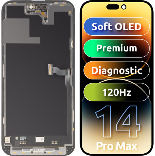 Ekran sa Touchscreen MP kompatibilan sa Apple iPhone 14 Pro Max, sa Ramom, Premium Soft OLED FHD 120Hz Dijagnostika Verzija, Crna
