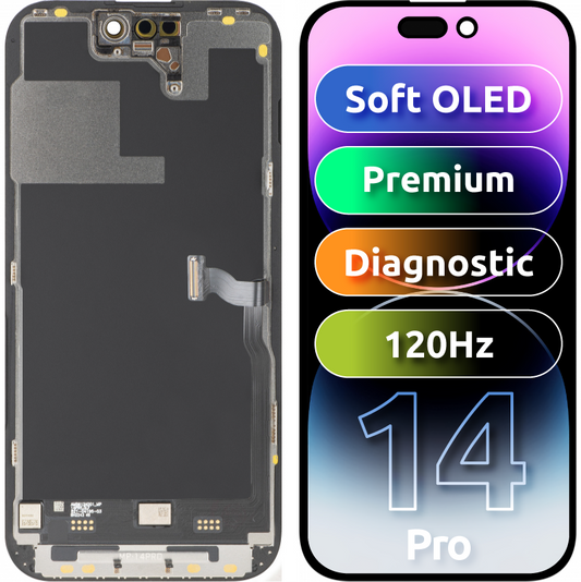 Ekran sa Touchscreen MP kompatibilan sa Apple iPhone 14 Pro, sa Ramom, Premium Soft OLED FHD 120Hz Dijagnostika Verzija, Crna