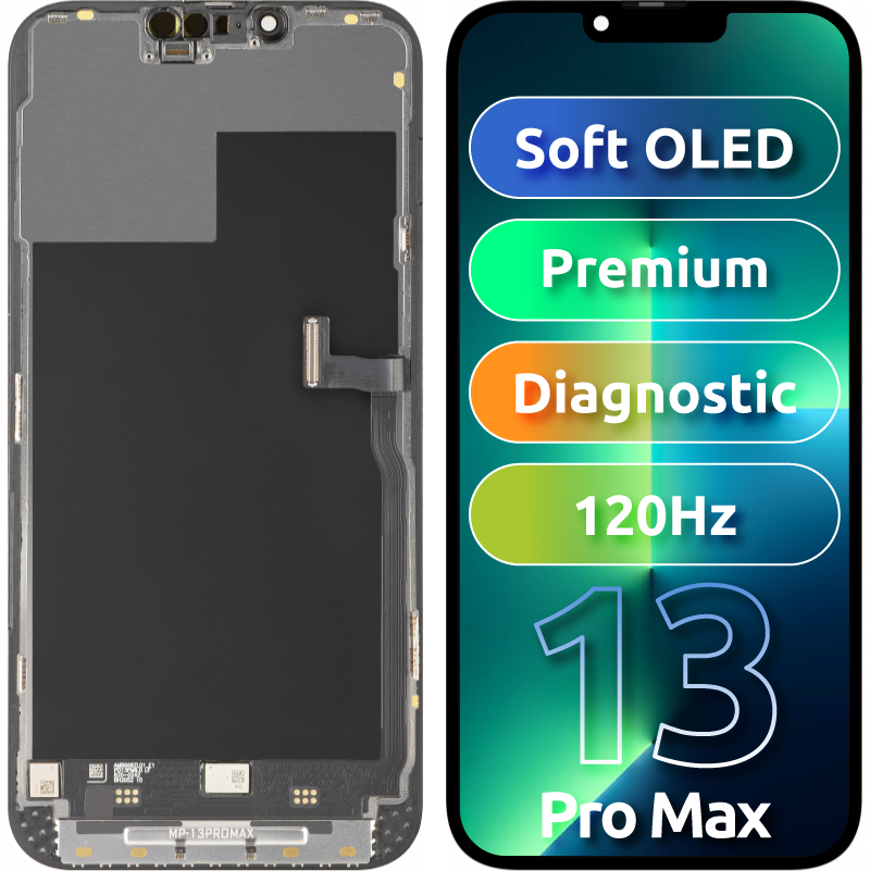 Ekran sa Touchscreen MP kompatibilan sa Apple iPhone 13 Pro Max, sa Ramom, Premium Soft OLED FHD 120Hz Dijagnostika, Crna