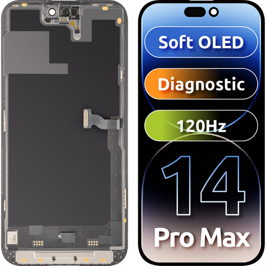 Ekran sa Touchscreen MP kompatibilan sa Apple iPhone 14 Pro Max, sa Ramom, Soft OLED verzija 120Hz FHD Dijagnostika, Crni