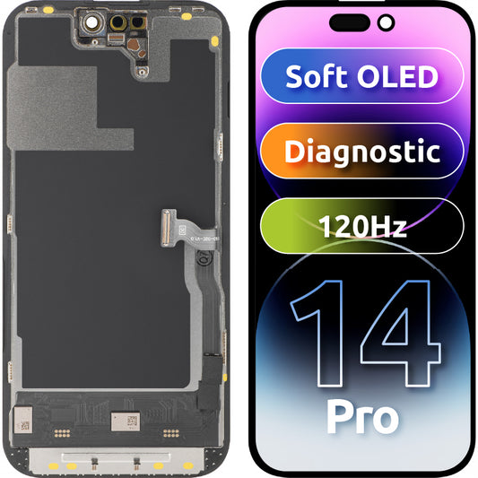 Display sa Touchscreen MP kompatibilan sa Apple iPhone 14 Pro, sa Ramom, Soft OLED verzija 120Hz FHD Diagnostic, Crni