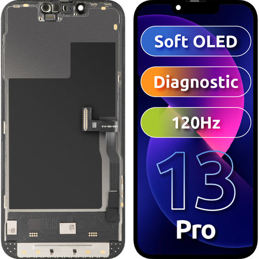Ekran sa Touchscreen MP kompatibilan sa Apple iPhone 13 Pro, sa Ramom, Soft OLED 120Hz FHD Dijagnostička verzija, Crni