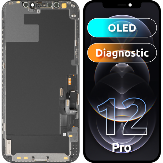 Display sa Touchscreen MP kompatibilan sa Apple iPhone 12 / 12 Pro, sa Ramom, OLED Diagnostic Verzija, Crni