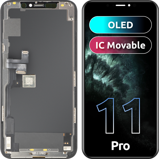 Ekran sa Touchscreen MP kompatibilan sa Apple iPhone 11 Pro, sa Ramom, Verzija OLED FHD IC Movable, Crna