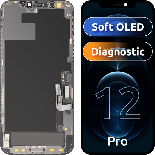 Ekran sa Touchscreen MP kompatibilan sa Apple iPhone 12 / 12 Pro, sa Ramom, Verzija Soft OLED FHD Dijagnostika, Crna
