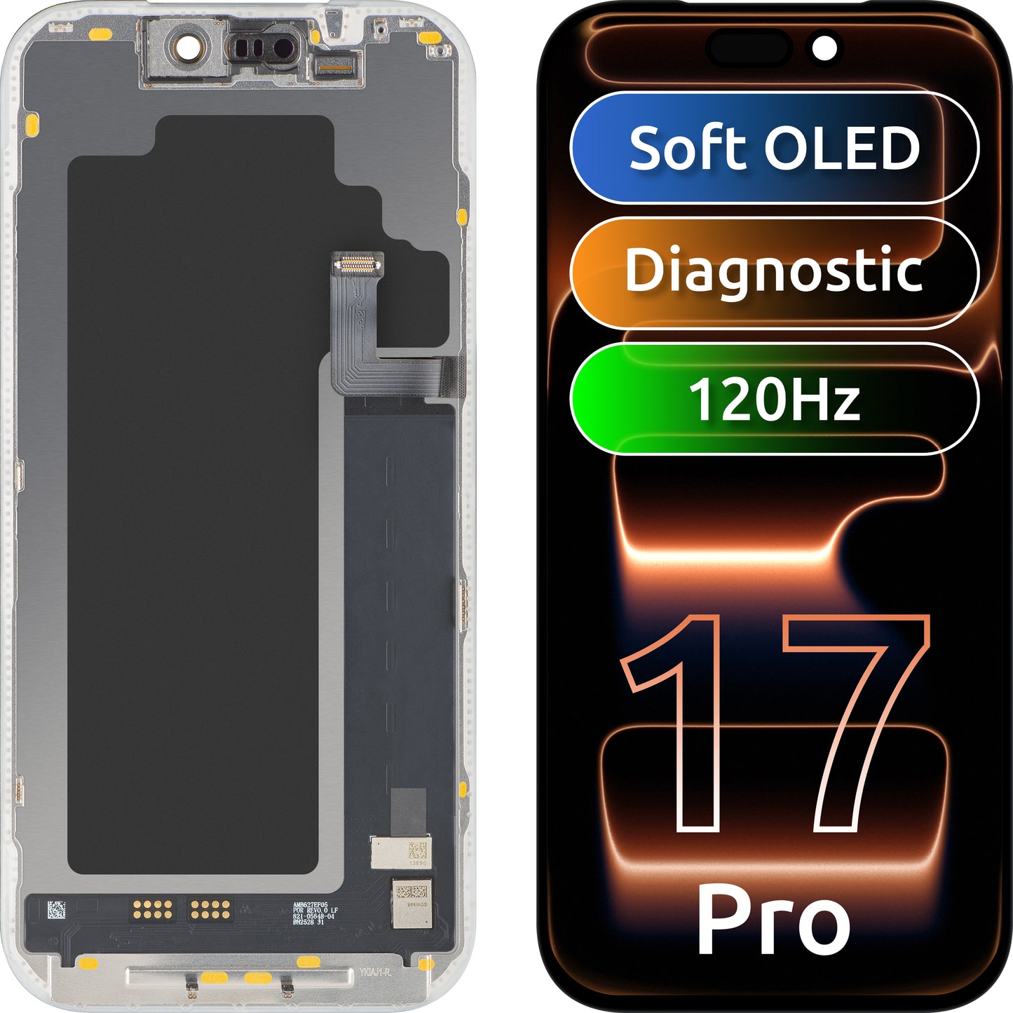 Ekran sa Touchscreen MP kompatibilan sa Apple iPhone 17 Pro, sa Ramom, Verzija Soft OLED FHD 120Hz Dijagnostika, Crna