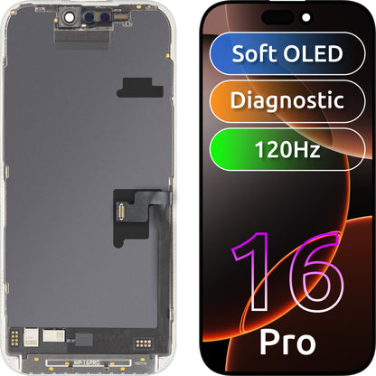 Ekran sa Touchscreen MP kompatibilan sa Apple iPhone 16 Pro, sa Ramom, Verzija Soft OLED FHD 120Hz Dijagnostika, Crna