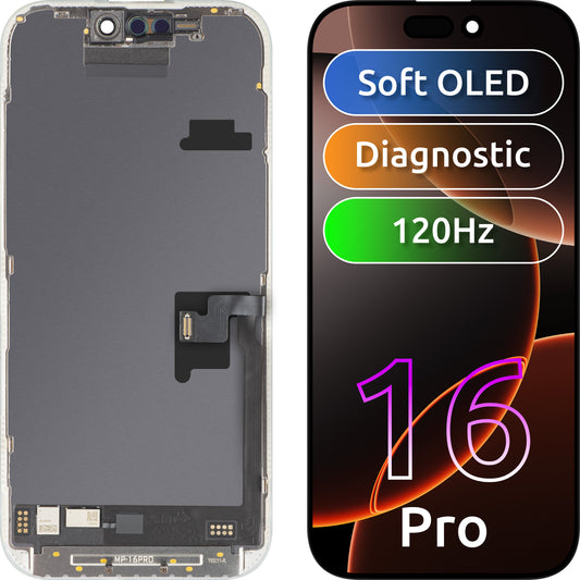 Ekran sa Touchscreen MP kompatibilan sa Apple iPhone 16 Pro, sa Ramom, Verzija Soft OLED FHD 120Hz Dijagnostika, Crna